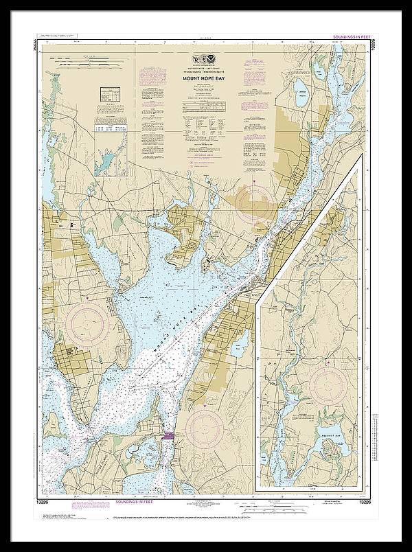 Nautical Chart-13226 Mount Hope Bay - Framed Print