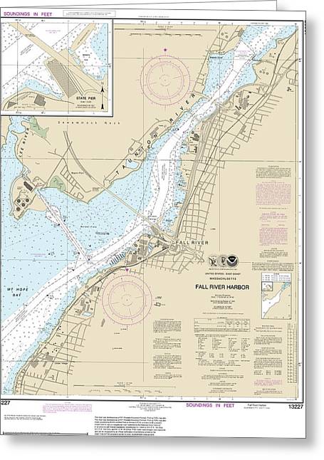 Nautical Chart-13227 Fall River Harbor, State Pier - Greeting Card