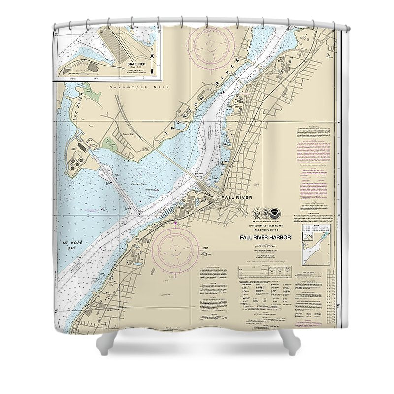 Nautical Chart 13227 Fall River Harbor, State Pier Shower Curtain