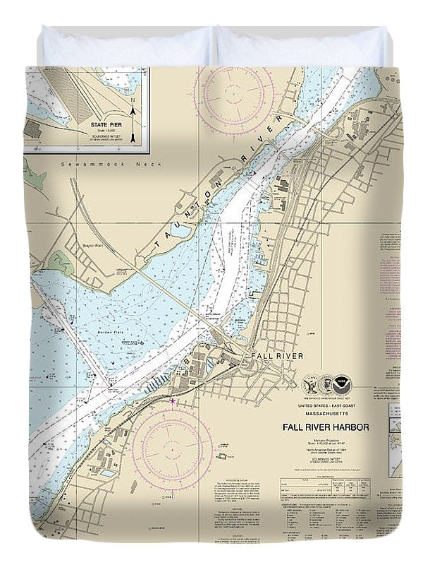 Nautical Chart-13227 Fall River Harbor, State Pier - Duvet Cover