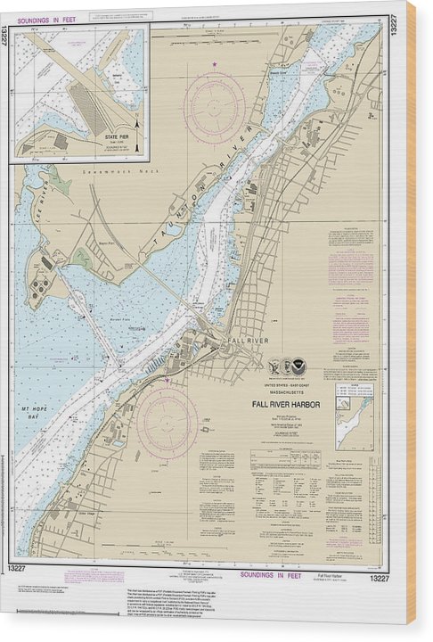 Nautical Chart-13227 Fall River Harbor, State Pier Wood Print
