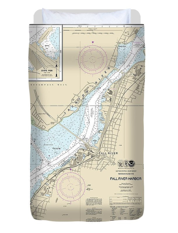 Nautical Chart-13227 Fall River Harbor, State Pier - Duvet Cover