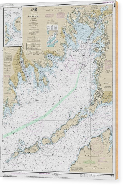 Nautical Chart-13230 Buzzards Bay, Quicks Hole Wood Print