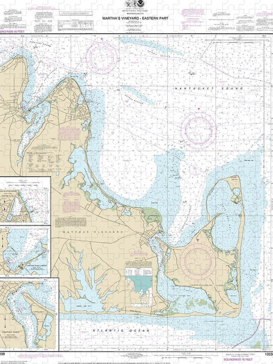 Nautical Chart 13238 Marthas Vineyard Eastern Part, Oak Bluffs Harbor, Vineyard Haven Harbor, Edgartown Harbor Puzzle
