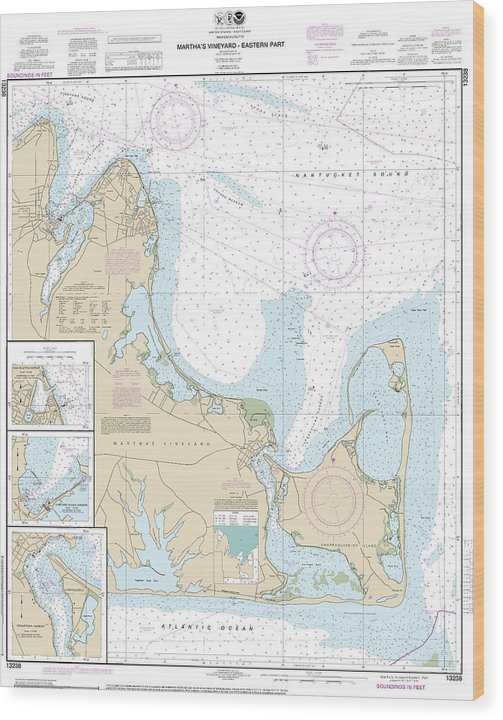 Nautical Chart-13238 Marthas Vineyard Eastern Part, Oak Bluffs Harbor, Vineyard Haven Harbor, Edgartown Harbor Wood Print