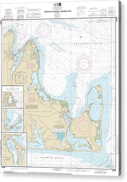 Nautical Chart-13238 Marthas Vineyard Eastern Part, Oak Bluffs Harbor, Vineyard Haven Harbor, Edgartown Harbor  Acrylic Print
