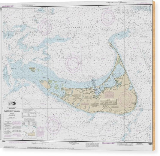 Nautical Chart-13241 Nantucket Island - Wood Print