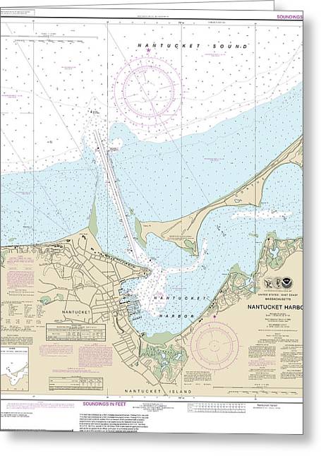 Nautical Chart-13242 Nantucket Harbor - Greeting Card