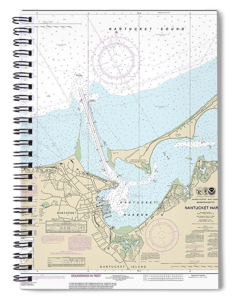Nautical Chart 13242 Nantucket Harbor Spiral Notebook