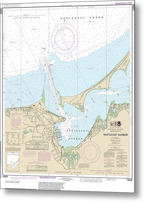 A beuatiful Metal Print of the Nautical Chart-13242 Nantucket Harbor - Metal Print by SeaKoast.  100% Guarenteed!