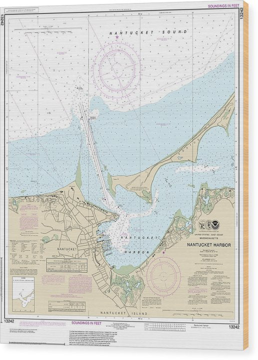 Nautical Chart-13242 Nantucket Harbor Wood Print