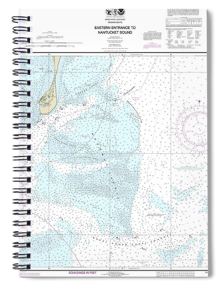 Nautical Chart 13244 Eastern Entrance Nantucket Sound Spiral Notebook