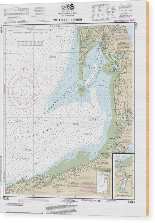 Nautical Chart-13250 Wellfleet Harbor, Sesuit Harbor Wood Print