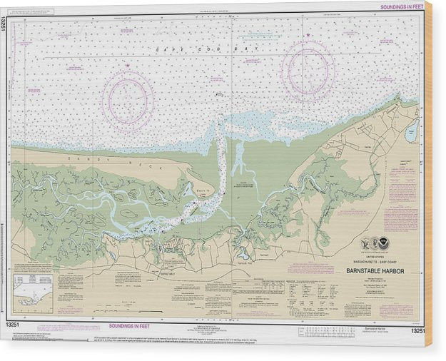 Nautical Chart-13251 Barnstable Harbor Wood Print