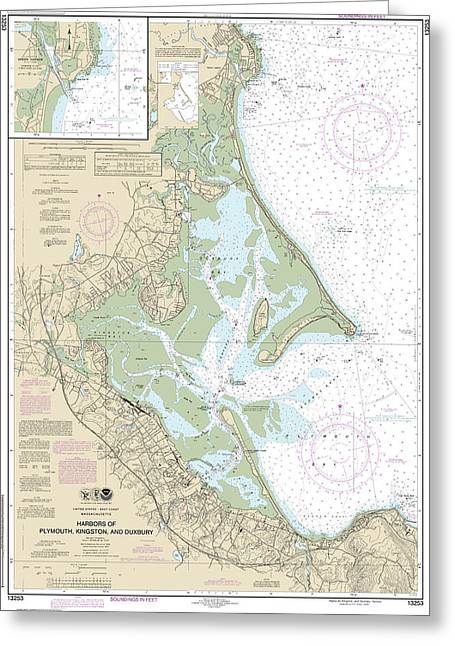 Nautical Chart-13253 Harbors-plymouth, Kingston-duxbury, Green Harbor - Greeting Card