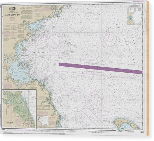 Nautical Chart-13267 Massachusetts Bay, North River Wood Print