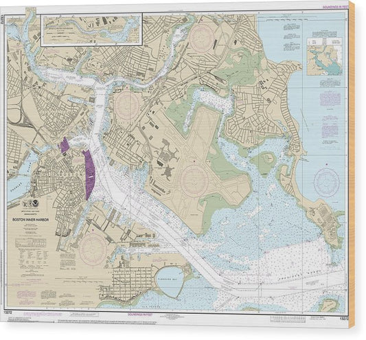 Nautical Chart-13272 Boston Inner Harbor Wood Print