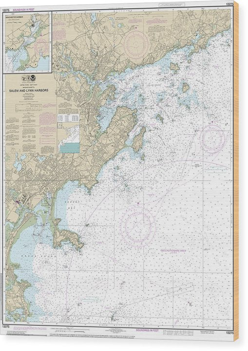 Nautical Chart-13275 Salem-Lynn Harbors, Manchester Harbor Wood Print