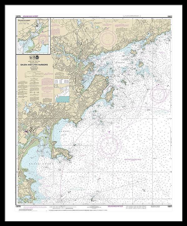 Nautical Chart-13275 Salem-lynn Harbors, Manchester Harbor - Framed Print
