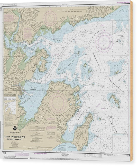 Nautical Chart-13276 Salem, Marblehead-Beverly Harbors Wood Print