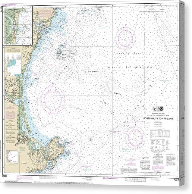 Nautical Chart-13278 Portsmouth-Cape Ann, Hampton Harbor Canvas Print