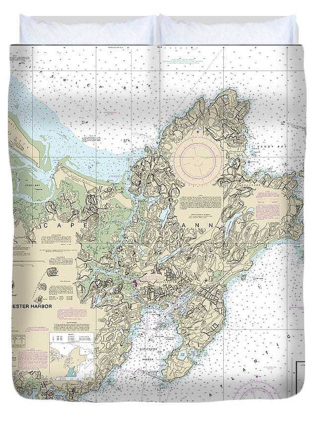 Nautical Chart-13279 Ipswich Bay-gloucester Harbor, Rockport Harbor - Duvet Cover