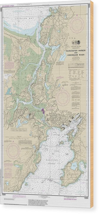 Nautical Chart-13281 Gloucester Harbor-Annisquam River Wood Print