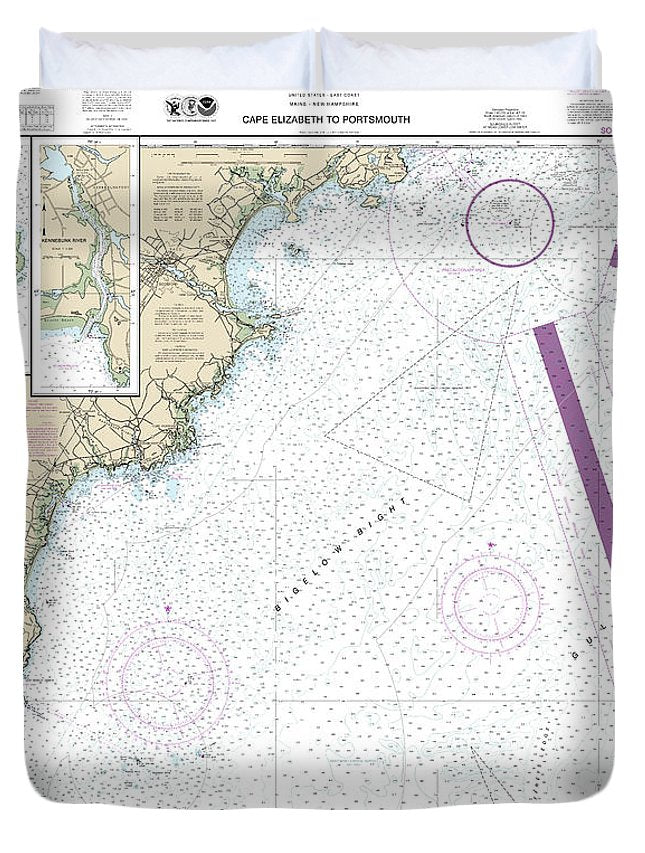 Nautical Chart-13286 Cape Elizabeth-portsmouth, Cape Porpoise Harbor, Wells Harbor, Kennebunk River, Perkins Cove - Duvet Cover
