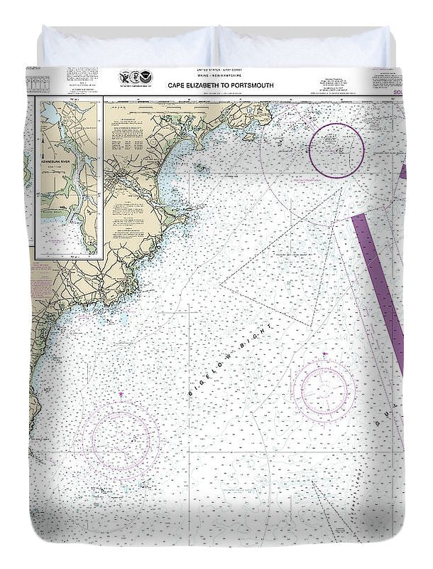 Nautical Chart-13286 Cape Elizabeth-portsmouth, Cape Porpoise Harbor, Wells Harbor, Kennebunk River, Perkins Cove - Duvet Cover
