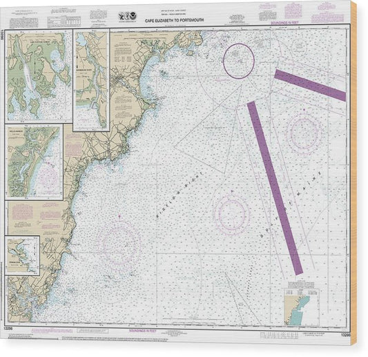 Nautical Chart-13286 Cape Elizabeth-Portsmouth, Cape Porpoise Harbor, Wells Harbor, Kennebunk River, Perkins Cove Wood Print