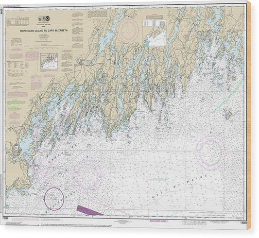 Nautical Chart-13288 Monhegan Island-Cape Elizabeth Wood Print