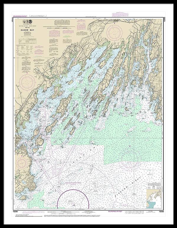 Nautical Chart-13290 Casco Bay - Framed Print