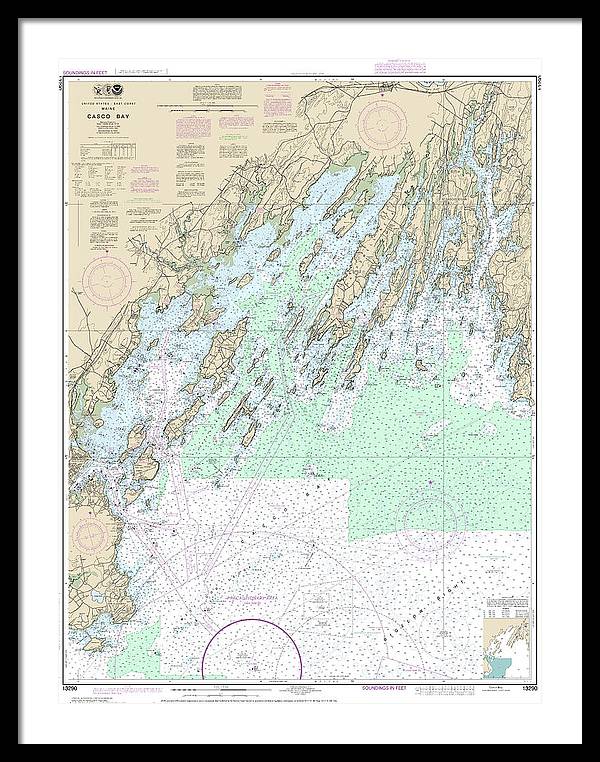 Nautical Chart-13290 Casco Bay - Framed Print