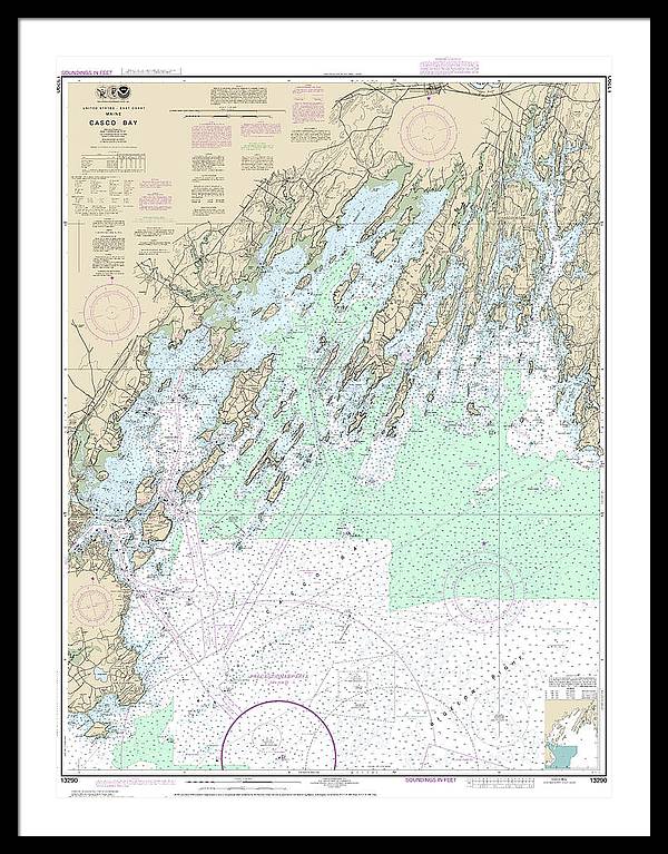 Nautical Chart-13290 Casco Bay - Framed Print