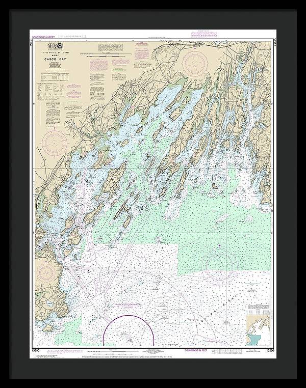 Nautical Chart-13290 Casco Bay - Framed Print