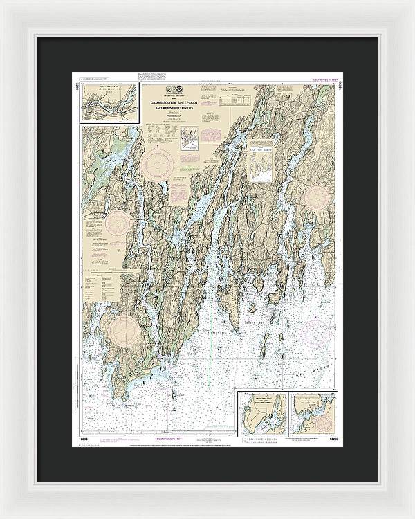 Nautical Chart-13293 Damariscotta, Sheepscot-kennebec Rivers, South Bristol Harbor, Christmas Cove - Framed Print