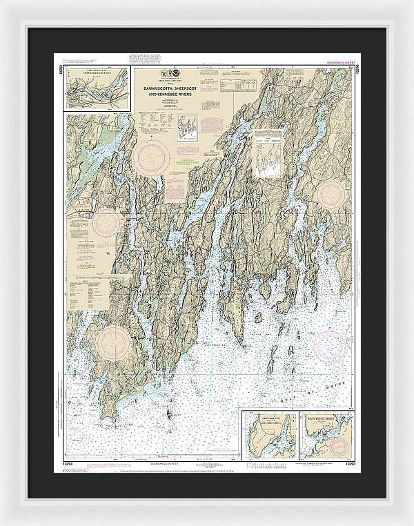 Nautical Chart-13293 Damariscotta, Sheepscot-kennebec Rivers, South Bristol Harbor, Christmas Cove - Framed Print