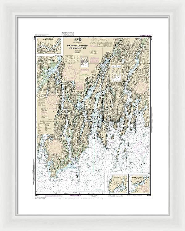 Nautical Chart-13293 Damariscotta, Sheepscot-kennebec Rivers, South Bristol Harbor, Christmas Cove - Framed Print