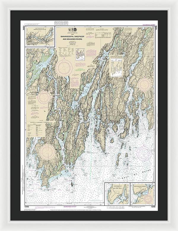 Nautical Chart-13293 Damariscotta, Sheepscot-kennebec Rivers, South Bristol Harbor, Christmas Cove - Framed Print