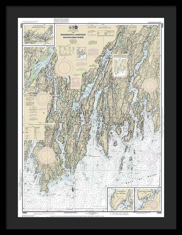 Nautical Chart-13293 Damariscotta, Sheepscot-kennebec Rivers, South Bristol Harbor, Christmas Cove - Framed Print