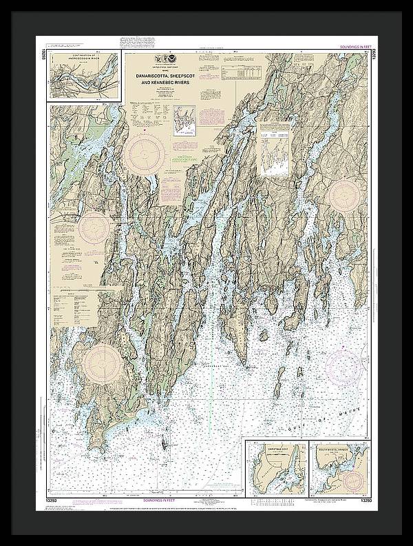 Nautical Chart-13293 Damariscotta, Sheepscot-kennebec Rivers, South Bristol Harbor, Christmas Cove - Framed Print