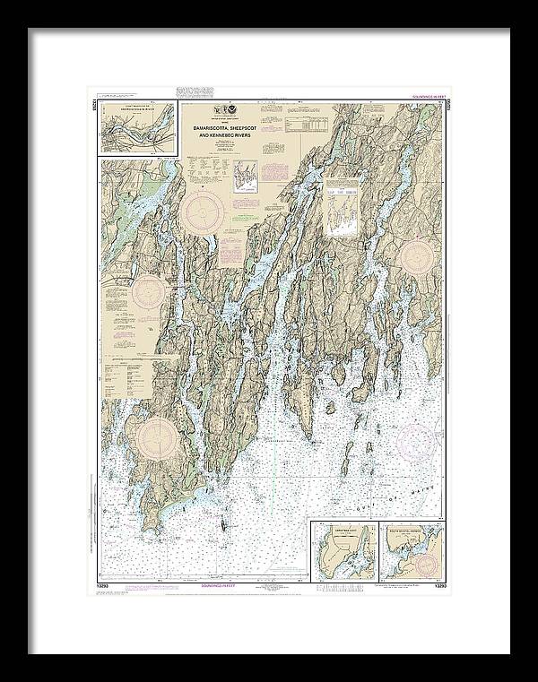 Nautical Chart-13293 Damariscotta, Sheepscot-kennebec Rivers, South Bristol Harbor, Christmas Cove - Framed Print