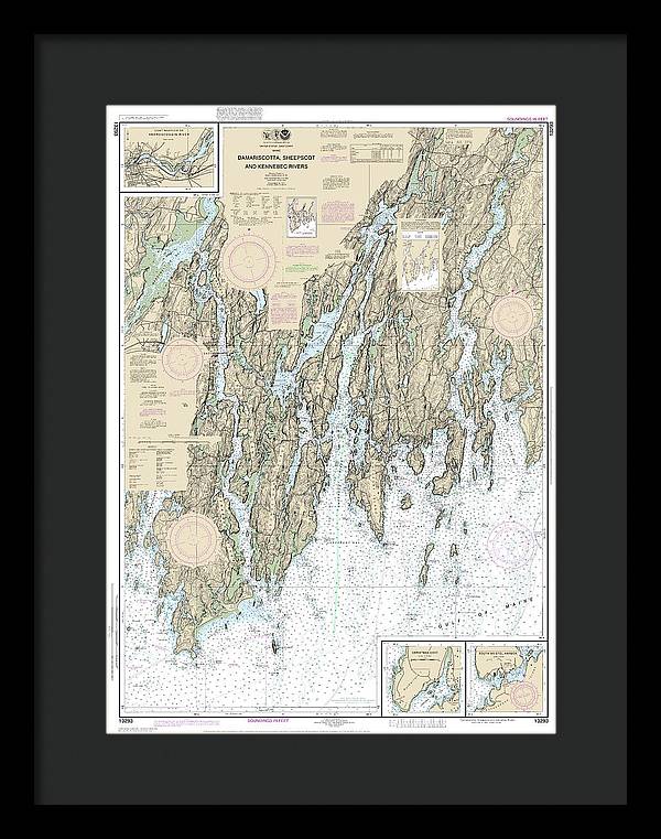 Nautical Chart-13293 Damariscotta, Sheepscot-kennebec Rivers, South Bristol Harbor, Christmas Cove - Framed Print