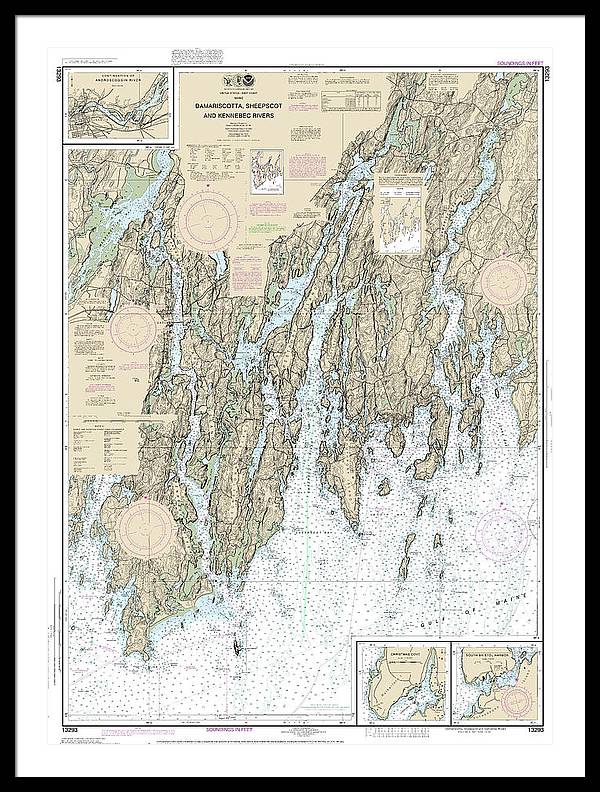 Nautical Chart-13293 Damariscotta, Sheepscot-kennebec Rivers, South Bristol Harbor, Christmas Cove - Framed Print