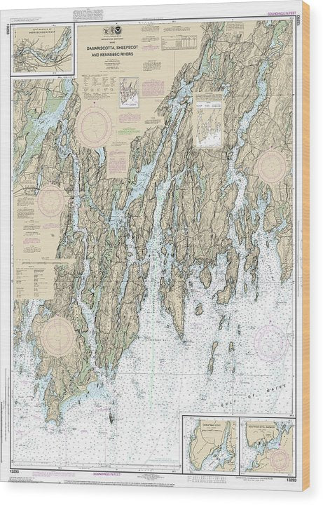 Nautical Chart-13293 Damariscotta, Sheepscot-Kennebec Rivers, South Bristol Harbor, Christmas Cove Wood Print