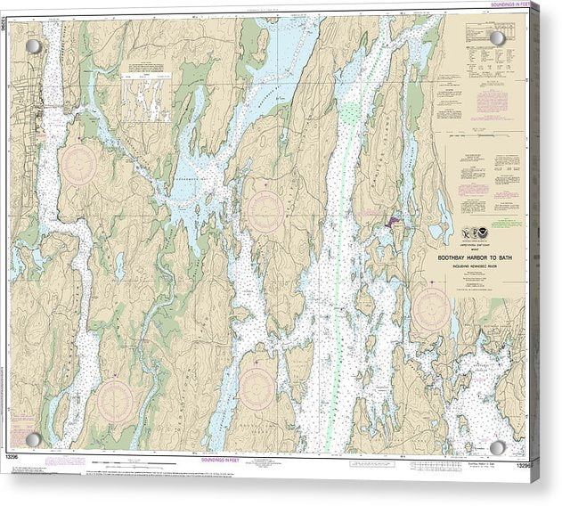 Nautical Chart-13296 Boothbay Harbor-bath, Including Kennebec River - Acrylic Print