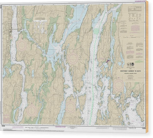 Nautical Chart-13296 Boothbay Harbor-Bath, Including Kennebec River Wood Print