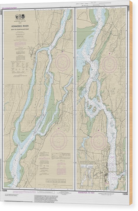 Nautical Chart-13298 Kennebec River Bath-Courthouse Point Wood Print
