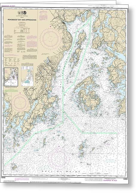 Nautical Chart-13302 Penobscot Bay-approaches - Greeting Card