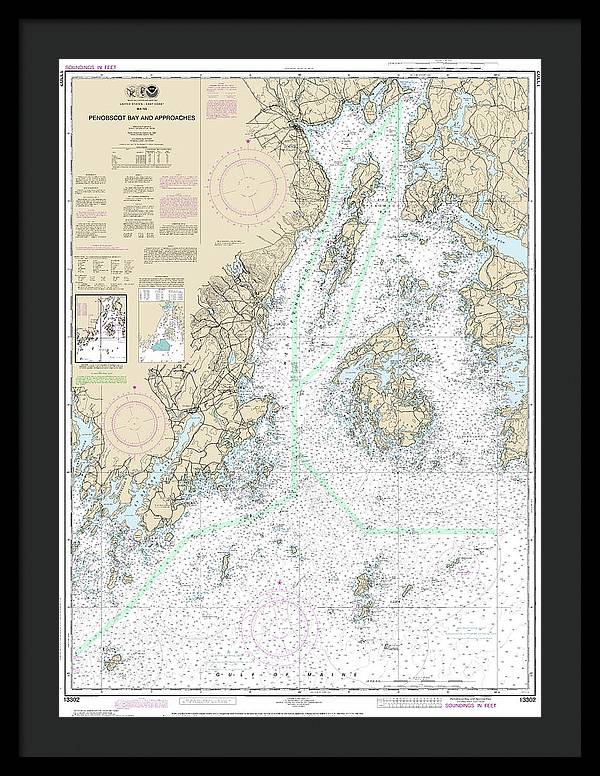 Nautical Chart-13302 Penobscot Bay-approaches - Framed Print